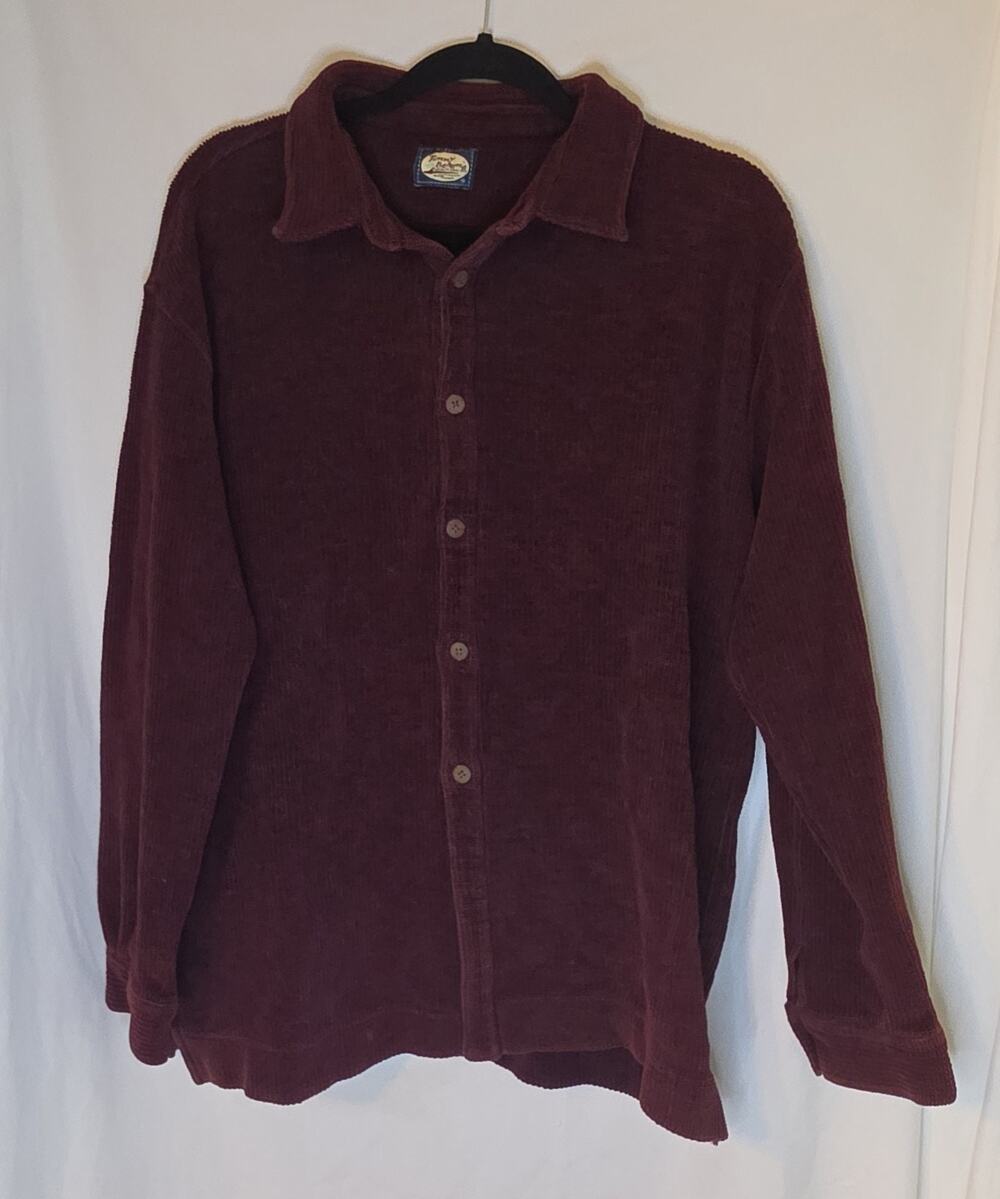 Tommy Bahama Men's Button Up Over Shirt Burgundy Red Long Sleeves Waffle-Knit